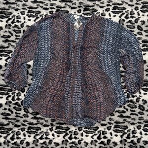 Avenue Blue and Orange Patterned Blouse